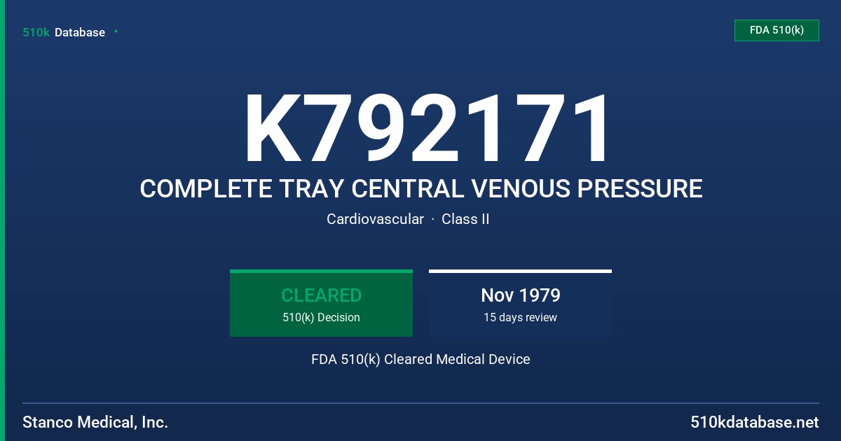 K792171 COMPLETE TRAY CENTRAL VENOUS PRESSURE FDA 510(k) Cleared Medical Device