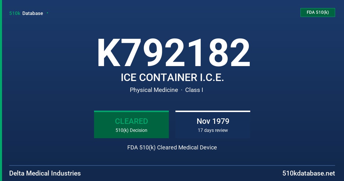 K792182 ICE CONTAINER I.C.E. FDA 510(k) Cleared Medical Device