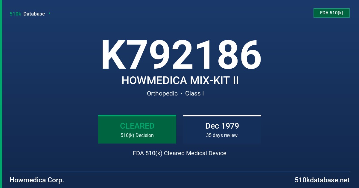 K792186 HOWMEDICA MIX-KIT II FDA 510(k) Cleared Medical Device