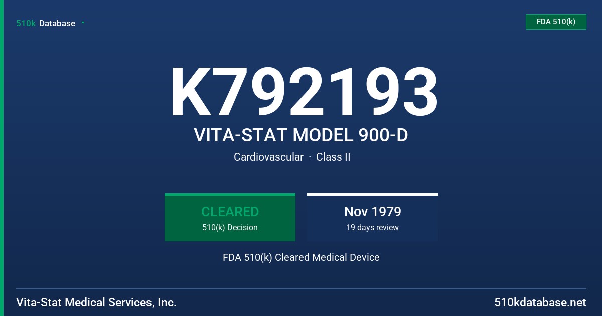 K792193 VITA-STAT MODEL 900-D FDA 510(k) Cleared Medical Device