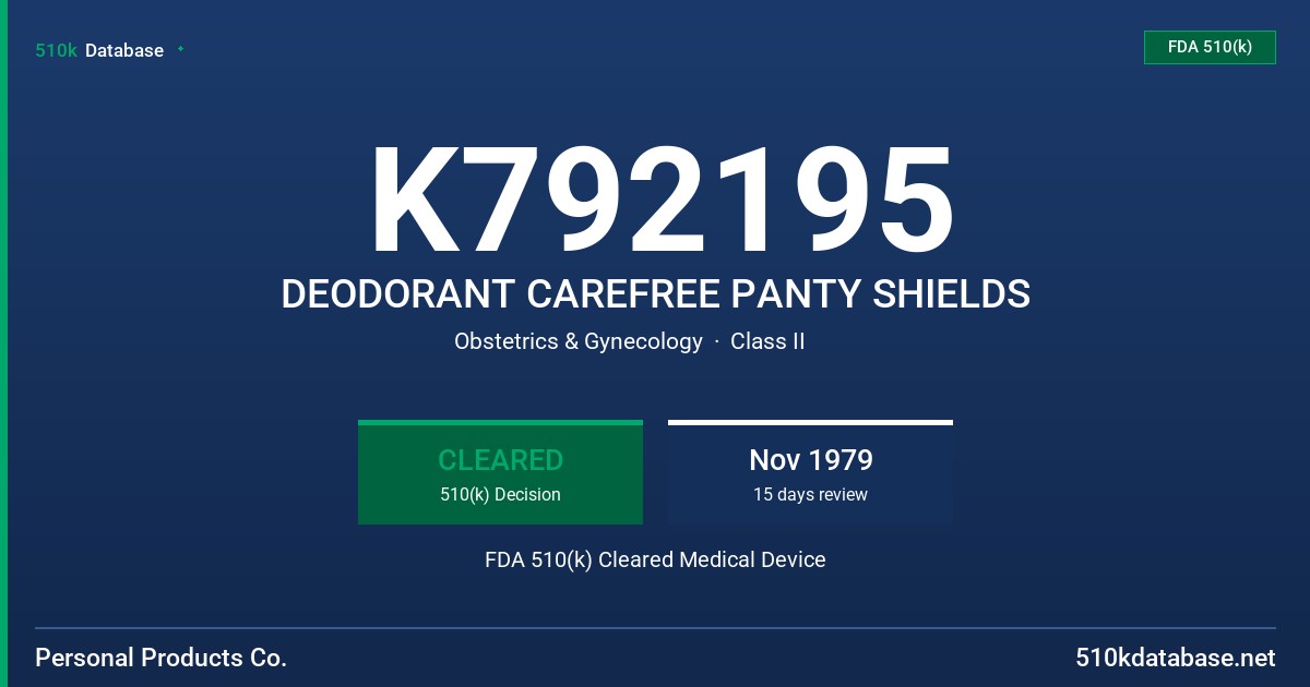 K792195 DEODORANT CAREFREE PANTY SHIELDS FDA 510(k) Cleared Medical Device