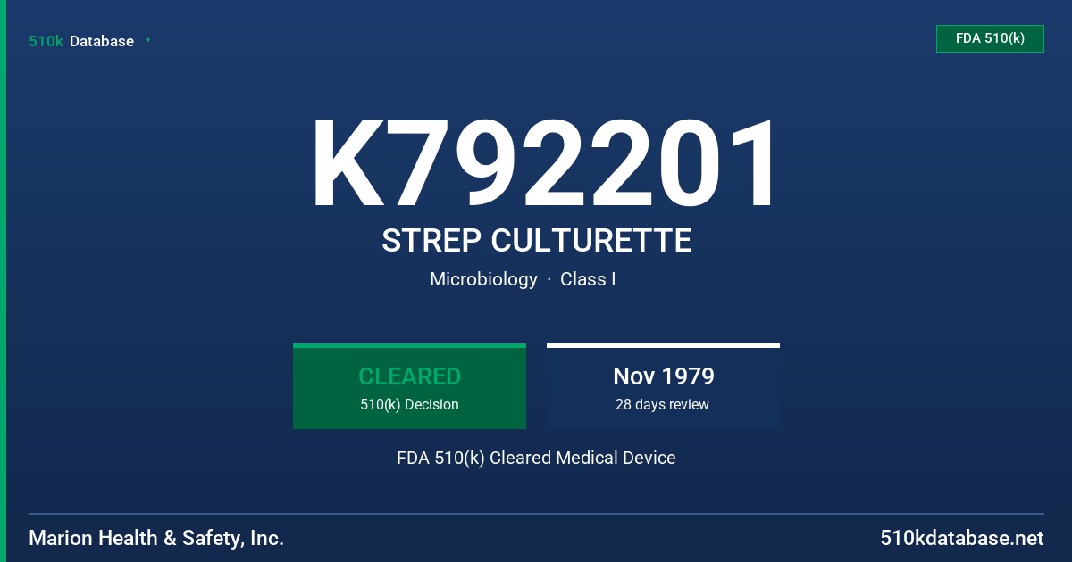 K792201 STREP CULTURETTE FDA 510(k) Cleared Medical Device