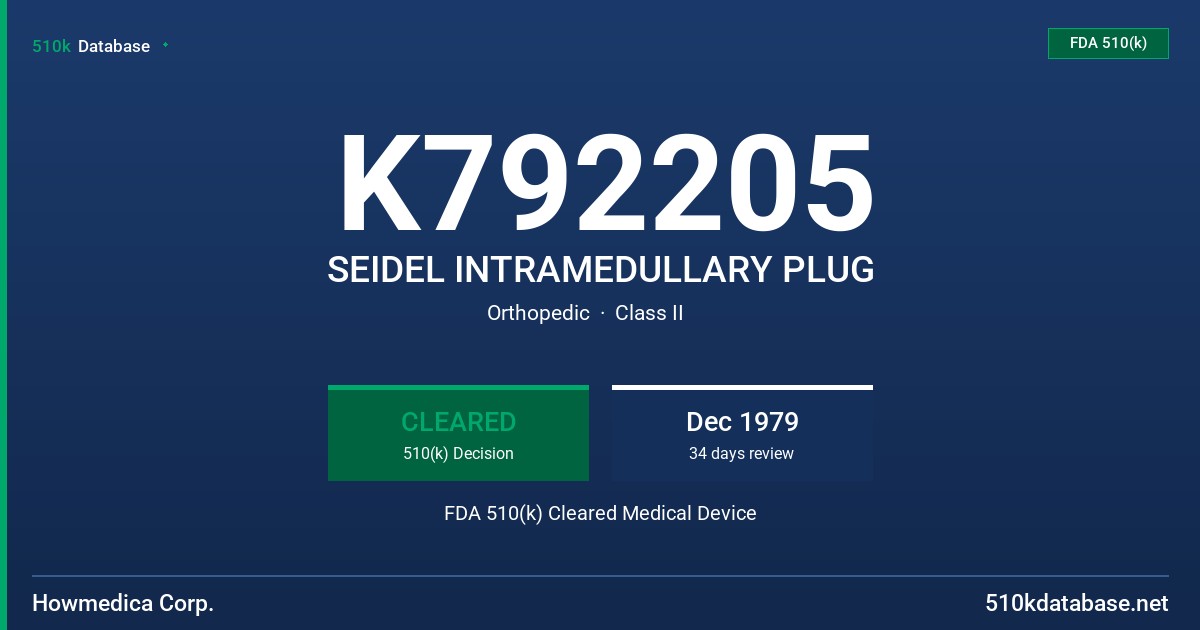 K792205 SEIDEL INTRAMEDULLARY PLUG FDA 510(k) Cleared Medical Device