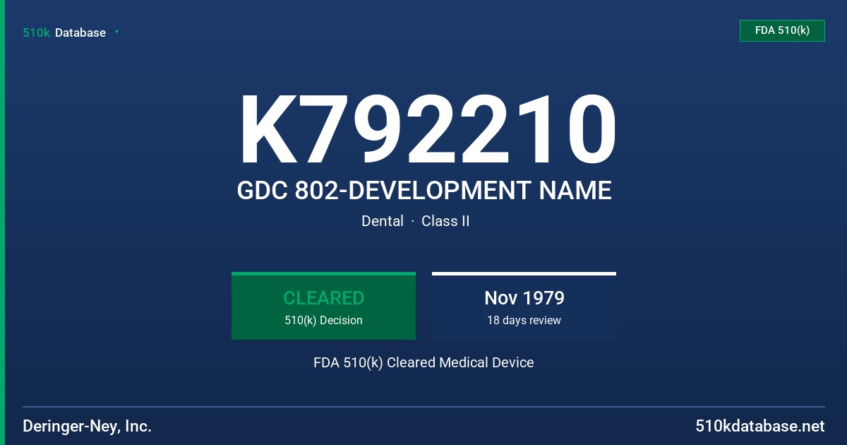 K792210 GDC 802-DEVELOPMENT NAME FDA 510(k) Cleared Medical Device