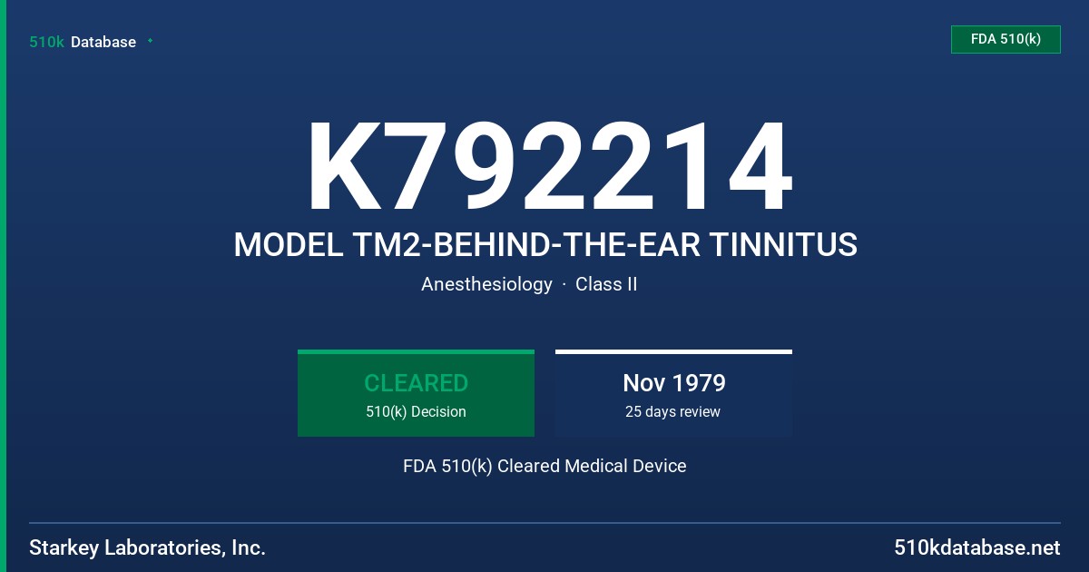 K792214 MODEL TM2-BEHIND-THE-EAR TINNITUS FDA 510(k) Cleared Medical Device