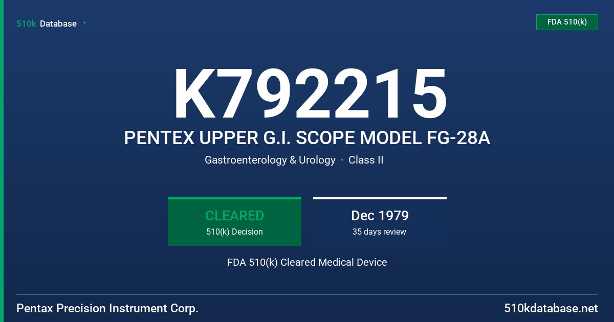 K792215 PENTEX UPPER G.I. SCOPE MODEL FG-28A FDA 510(k) Cleared Medical Device