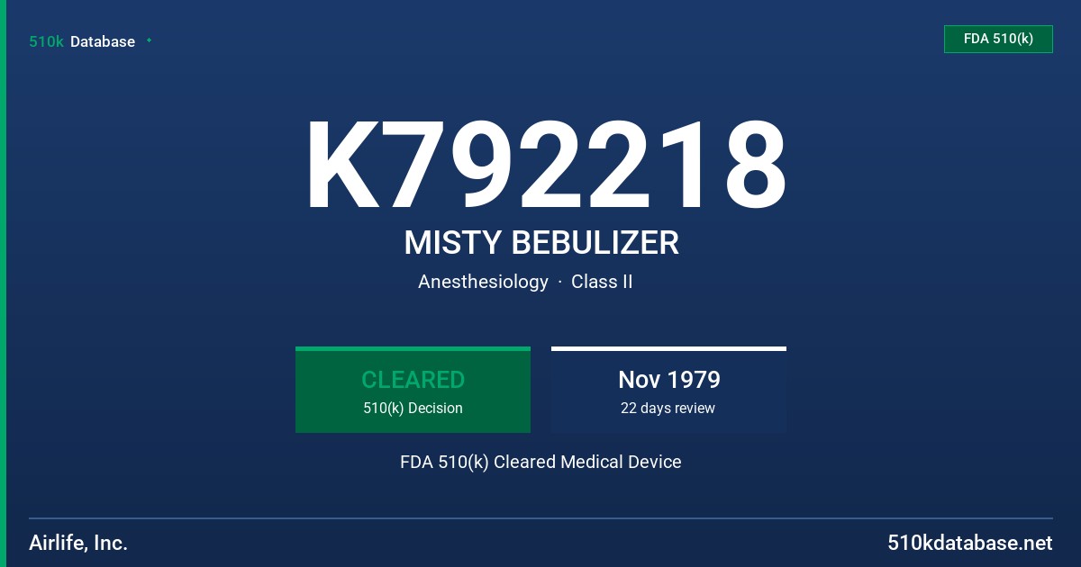 K792218 MISTY BEBULIZER FDA 510(k) Cleared Medical Device