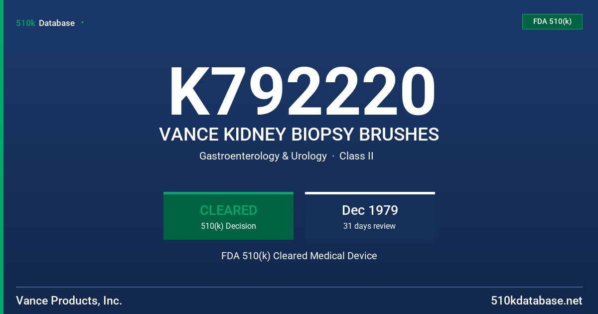 K792220 VANCE KIDNEY BIOPSY BRUSHES FDA 510(k) Cleared Medical Device