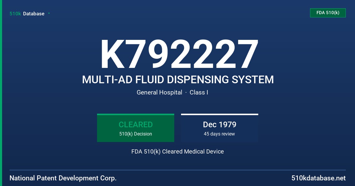 K792227 MULTI-AD FLUID DISPENSING SYSTEM FDA 510(k) Cleared Medical Device