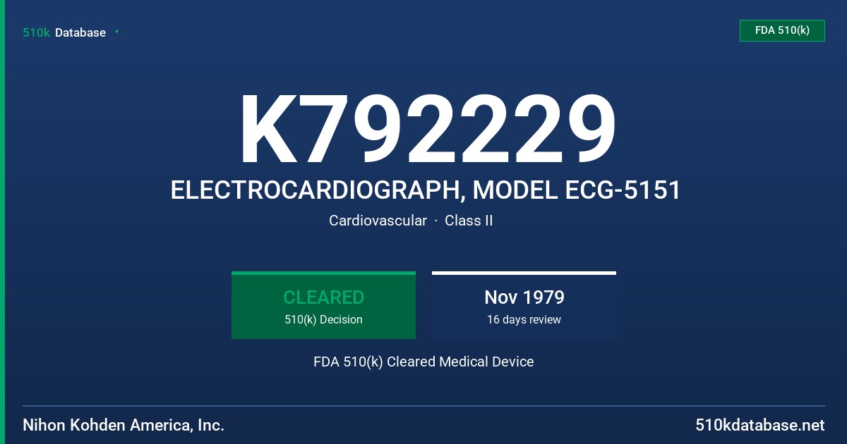K792229 ELECTROCARDIOGRAPH, MODEL ECG-5151 FDA 510(k) Cleared Medical Device