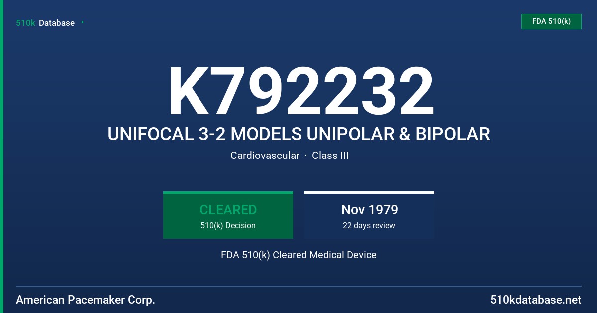 K792232 UNIFOCAL 3-2 MODELS UNIPOLAR & BIPOLAR FDA 510(k) Cleared Medical Device