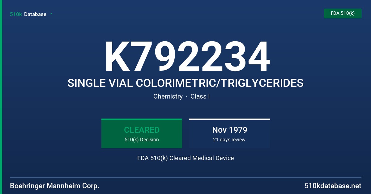 K792234 SINGLE VIAL COLORIMETRIC/TRIGLYCERIDES FDA 510(k) Cleared Medical Device