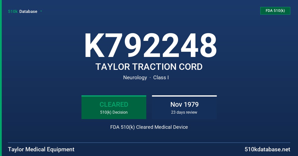 K792248 TAYLOR TRACTION CORD FDA 510(k) Cleared Medical Device