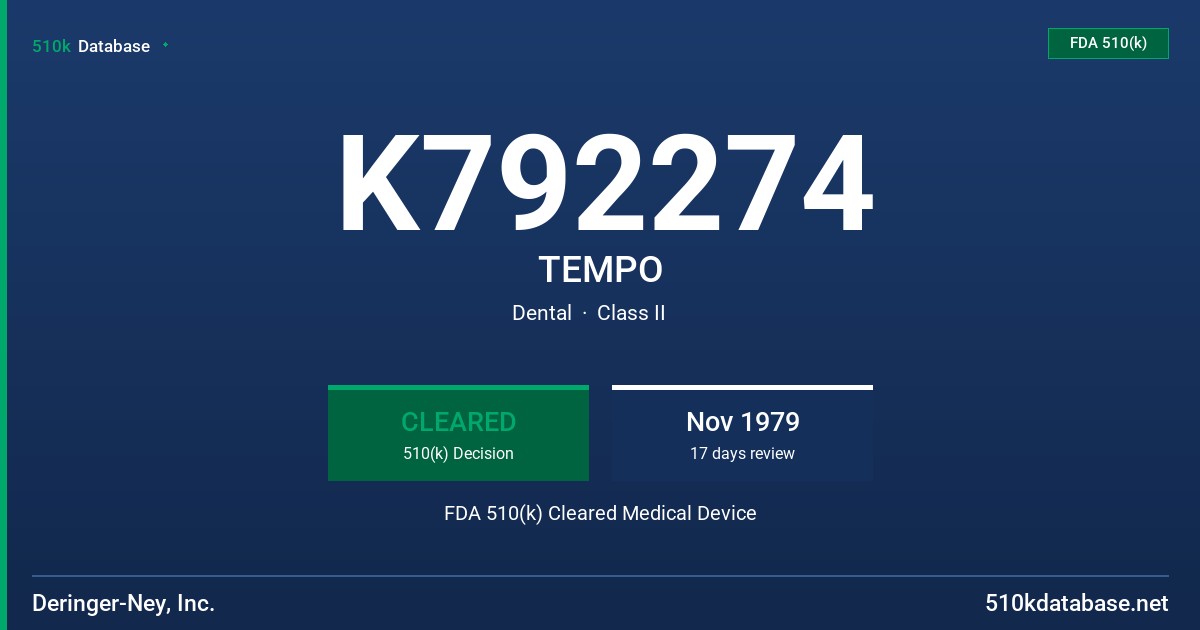 K792274 TEMPO FDA 510(k) Cleared Medical Device