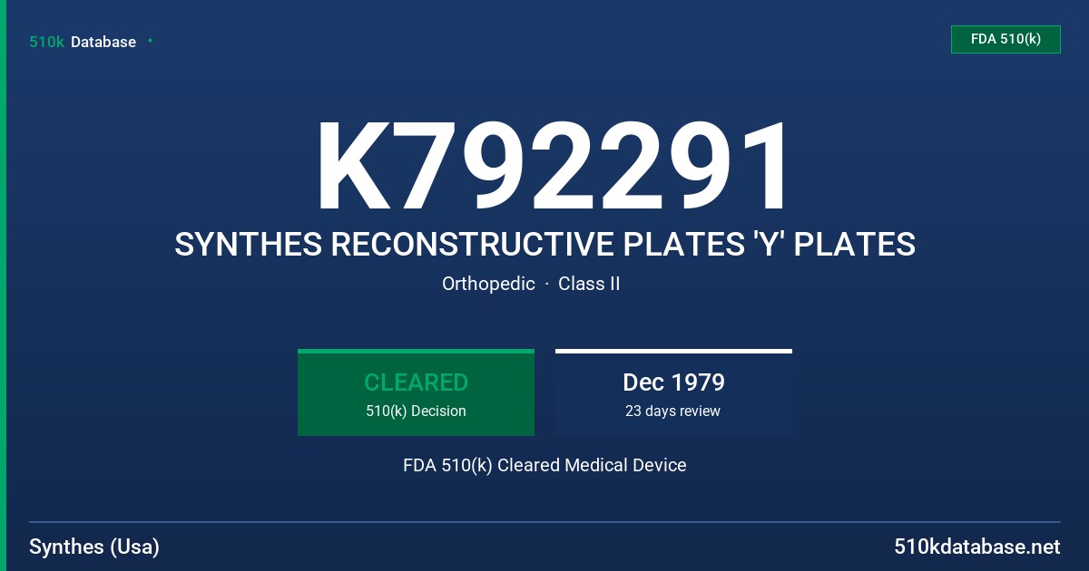 K792291 SYNTHES RECONSTRUCTIVE PLATES 'Y' PLATES FDA 510(k) Cleared Medical Device