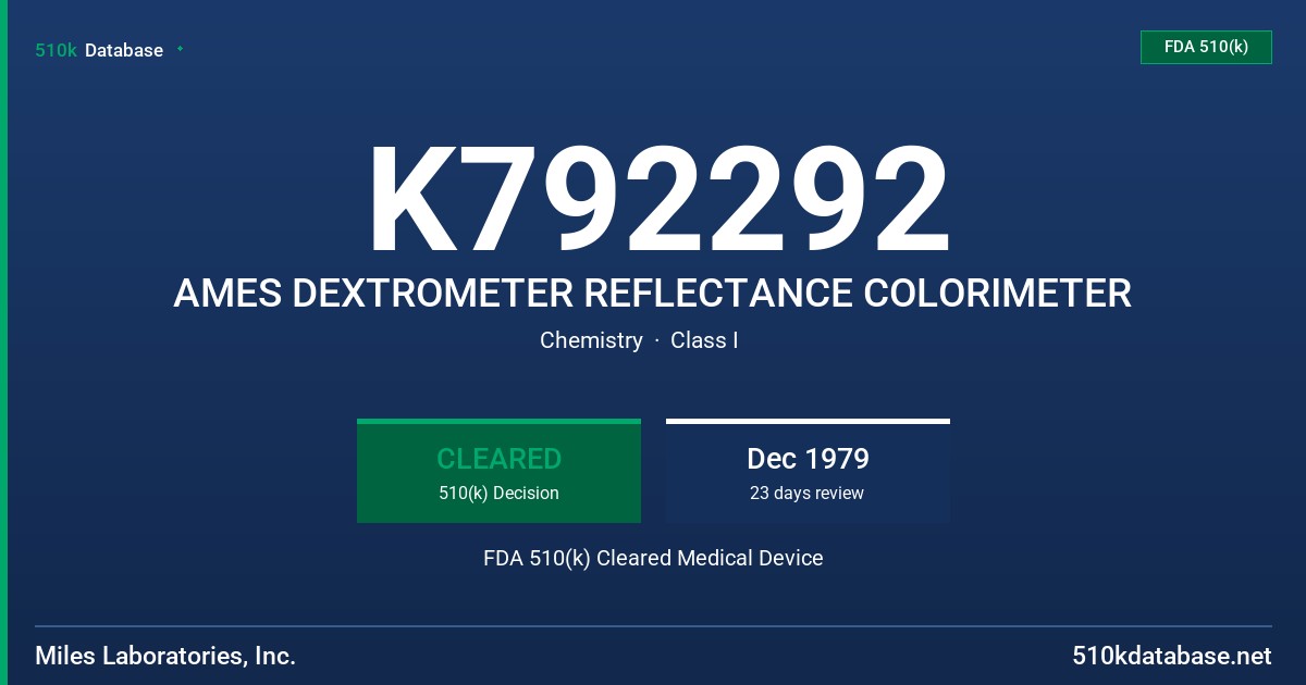 K792292 AMES DEXTROMETER REFLECTANCE COLORIMETER FDA 510(k) Cleared Medical Device