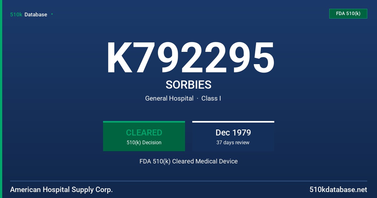 K792295 SORBIES FDA 510(k) Cleared Medical Device