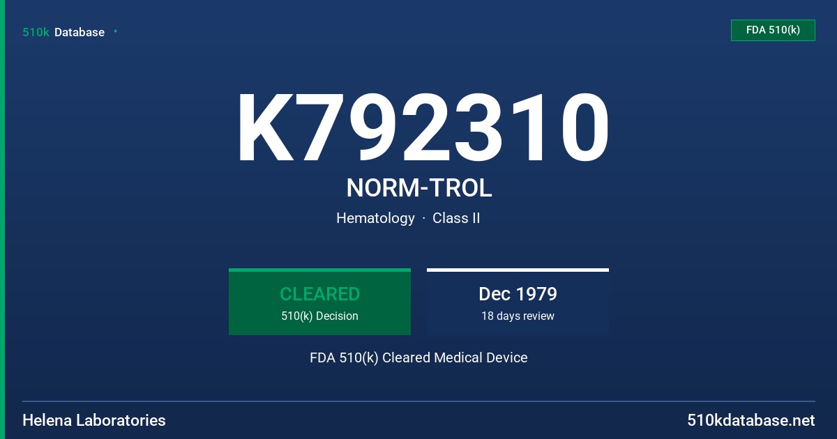 K792310 NORM-TROL FDA 510(k) Cleared Medical Device