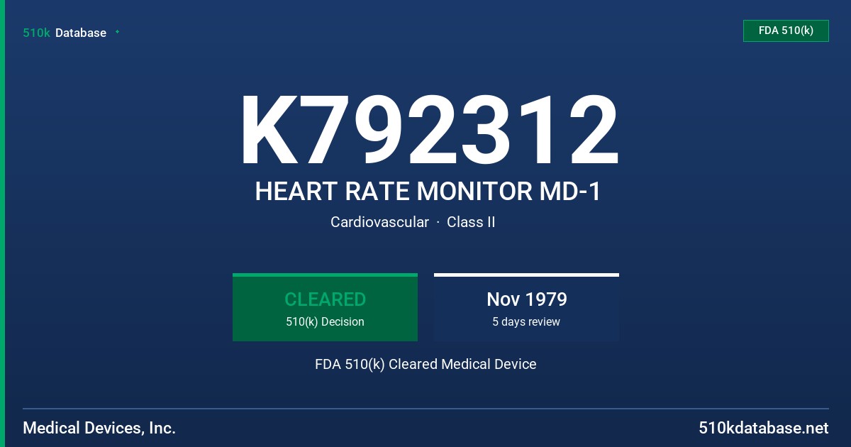K792312 HEART RATE MONITOR MD-1 FDA 510(k) Cleared Medical Device