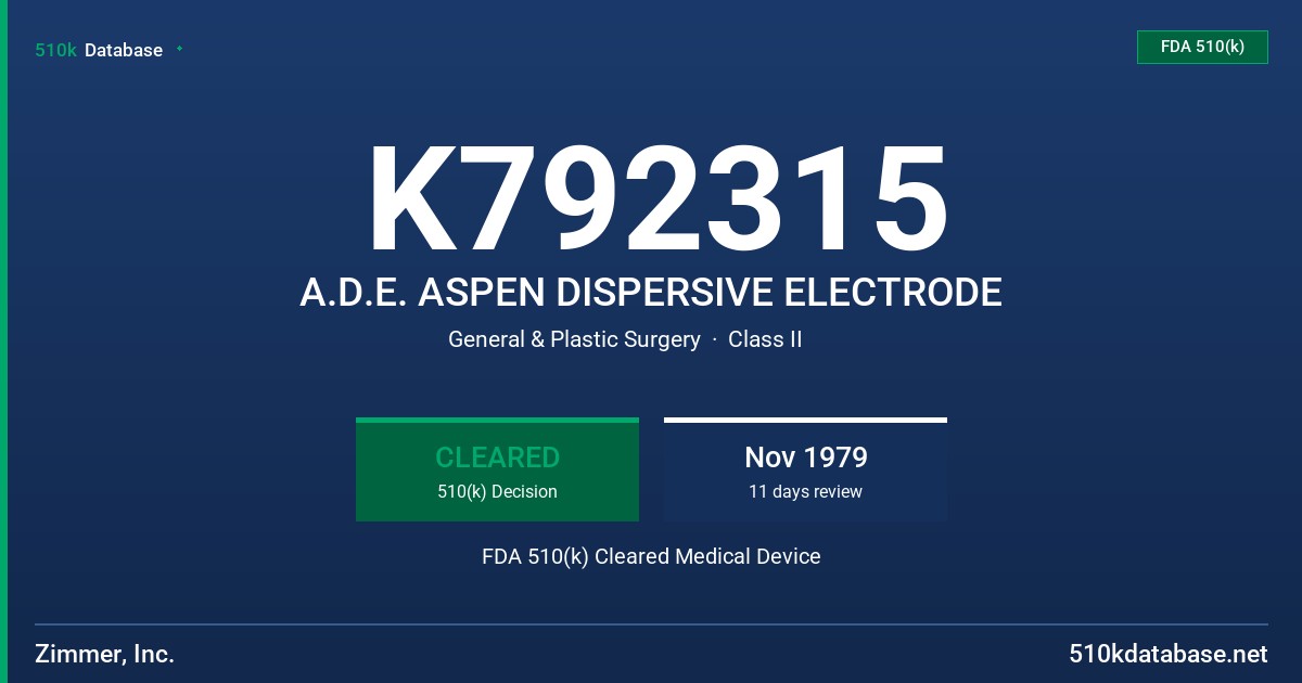 K792315 A.D.E. ASPEN DISPERSIVE ELECTRODE FDA 510(k) Cleared Medical Device