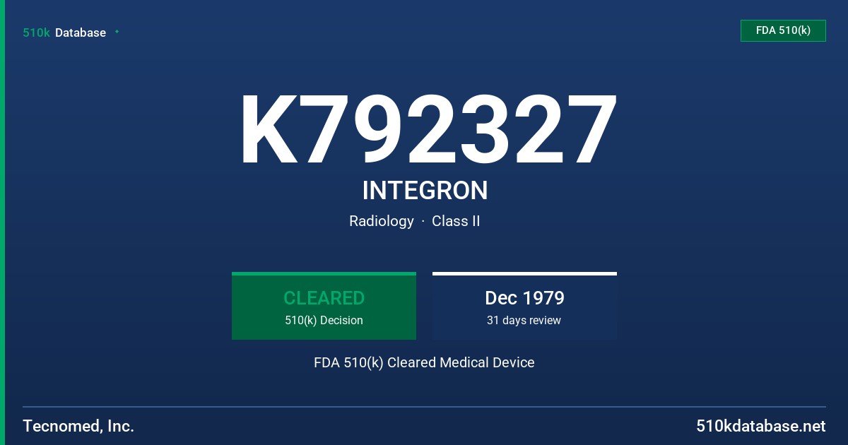 K792327 INTEGRON FDA 510(k) Cleared Medical Device