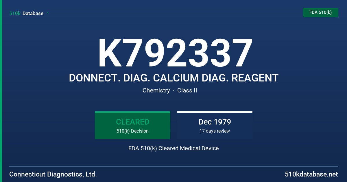 K792337 DONNECT. DIAG. CALCIUM DIAG. REAGENT FDA 510(k) Cleared Medical Device