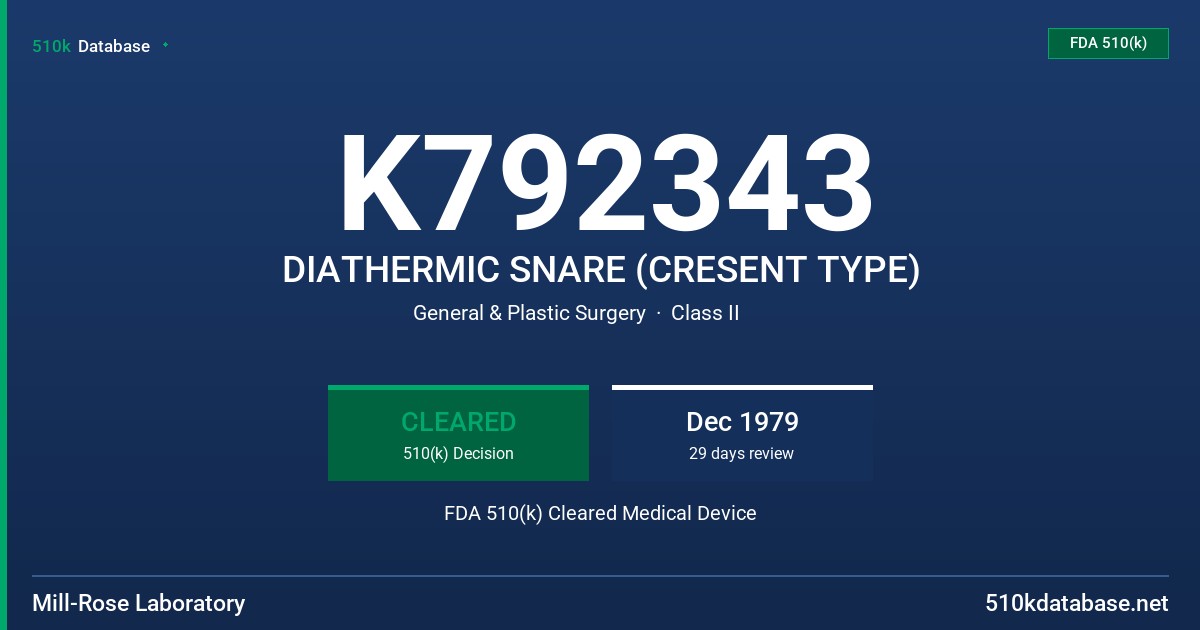 K792343 DIATHERMIC SNARE (CRESENT TYPE) FDA 510(k) Cleared Medical Device