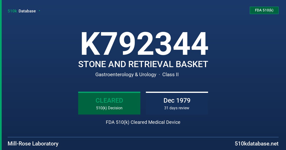 K792344 STONE AND RETRIEVAL BASKET FDA 510(k) Cleared Medical Device
