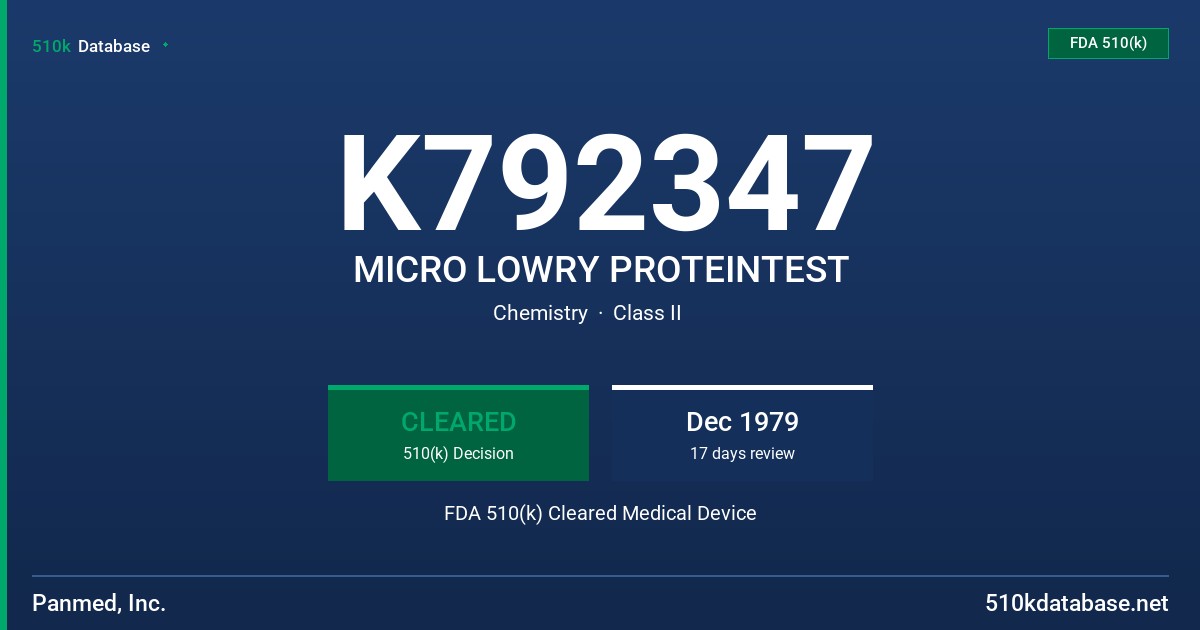 K792347 MICRO LOWRY PROTEINTEST FDA 510(k) Cleared Medical Device