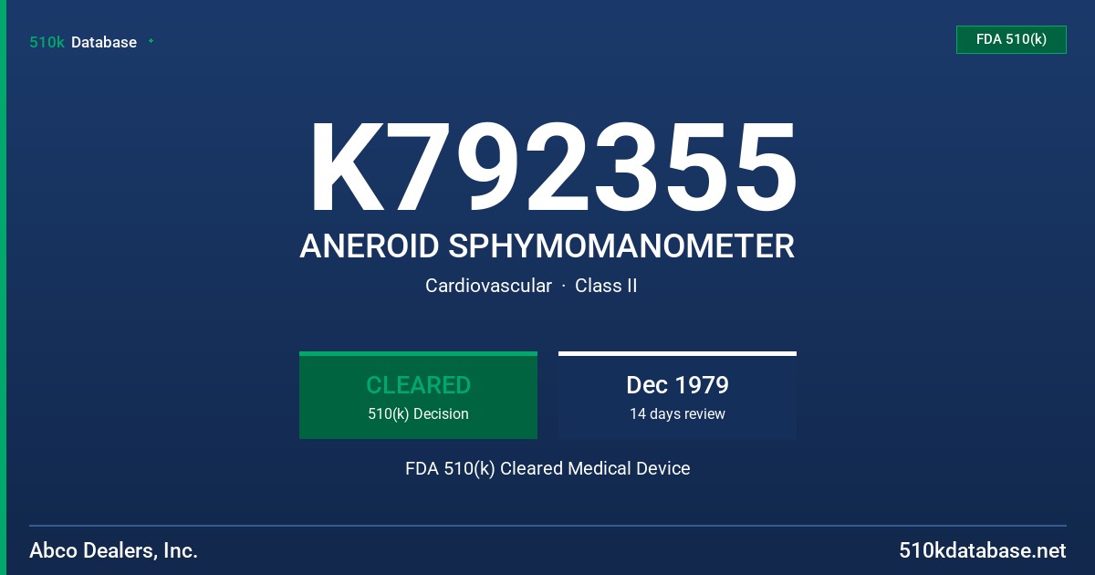 K792355 ANEROID SPHYMOMANOMETER FDA 510(k) Cleared Medical Device