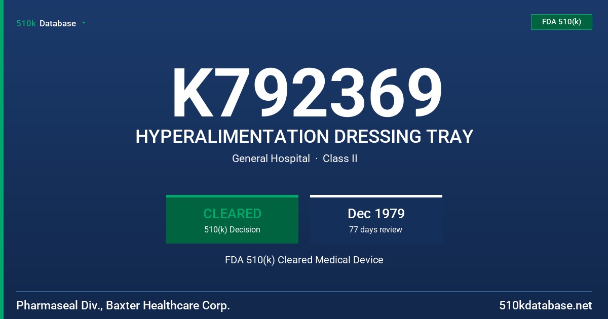 K792369 HYPERALIMENTATION DRESSING TRAY FDA 510(k) Cleared Medical Device