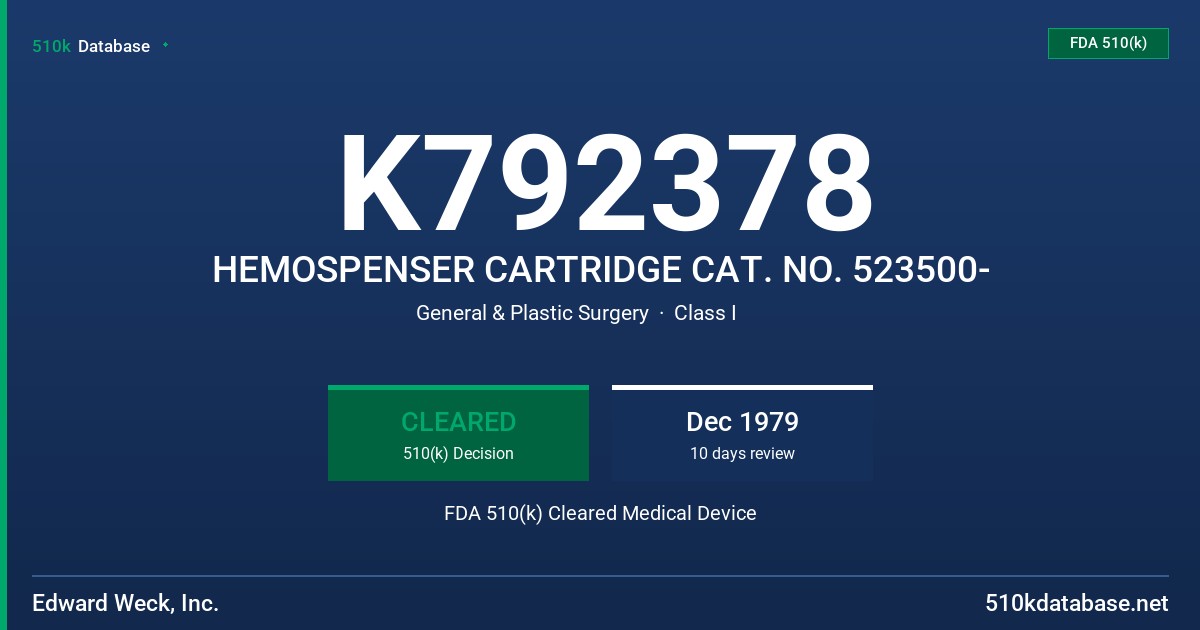 K792378 HEMOSPENSER CARTRIDGE CAT. NO. 523500- FDA 510(k) Cleared Medical Device