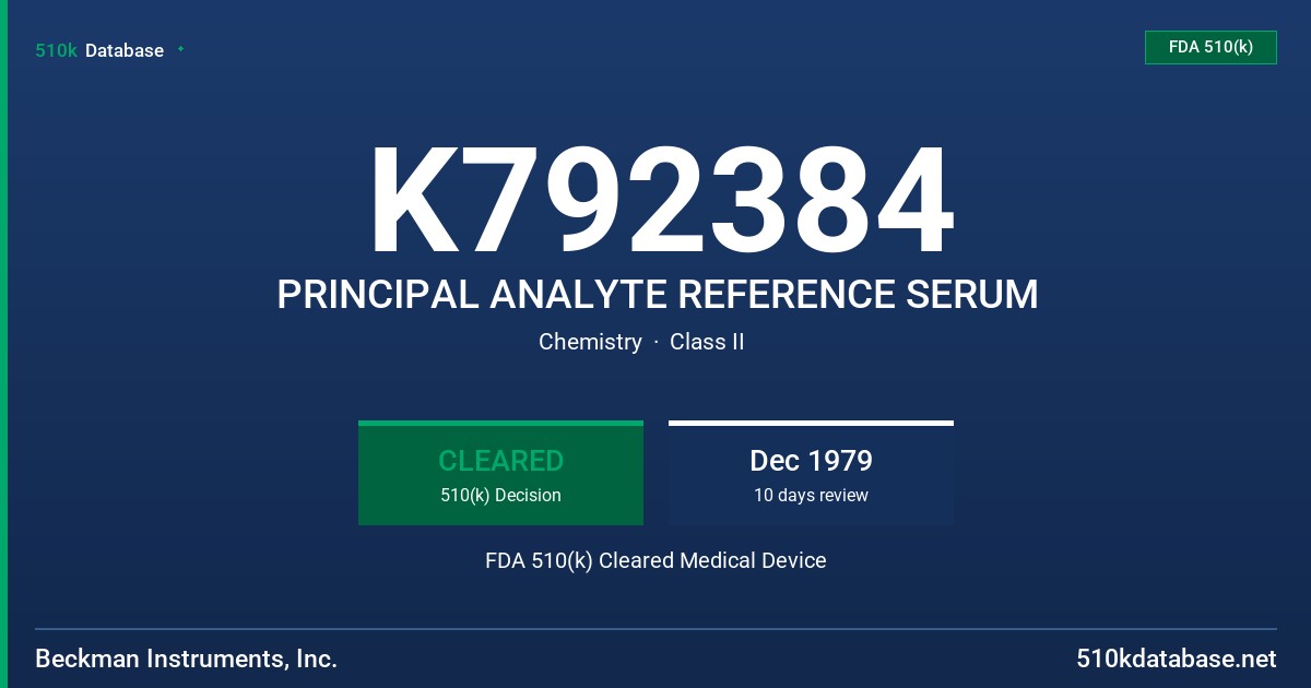 K792384 PRINCIPAL ANALYTE REFERENCE SERUM FDA 510(k) Cleared Medical Device