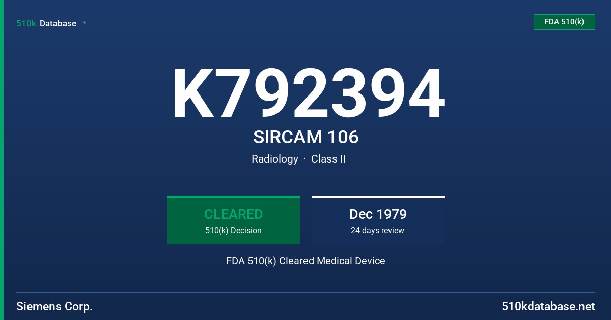K792394 SIRCAM 106 FDA 510(k) Cleared Medical Device