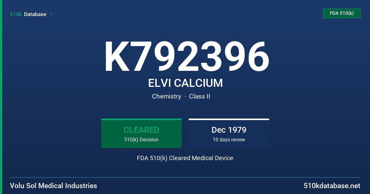 K792396 ELVI CALCIUM FDA 510(k) Cleared Medical Device