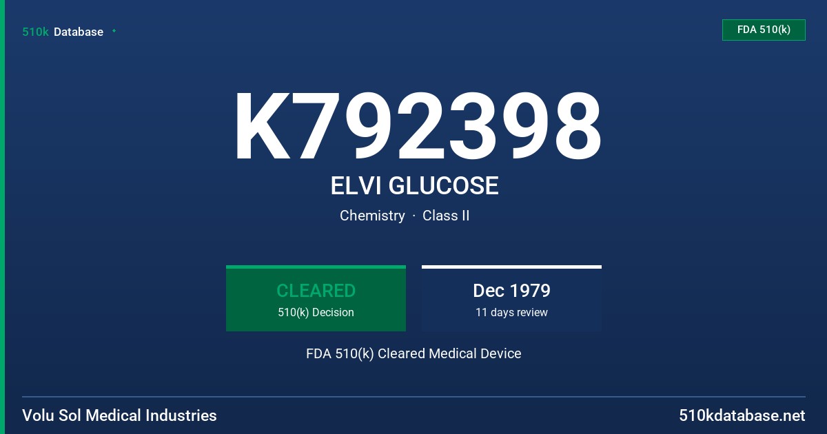 K792398 ELVI GLUCOSE FDA 510(k) Cleared Medical Device