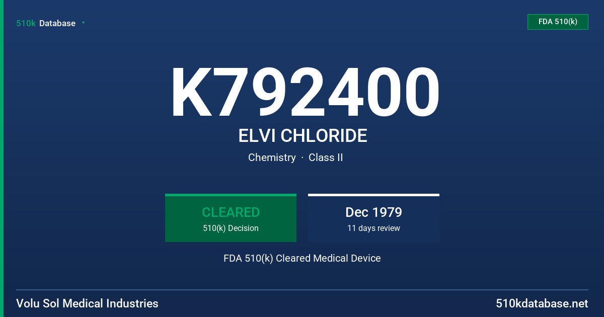 K792400 ELVI CHLORIDE FDA 510(k) Cleared Medical Device