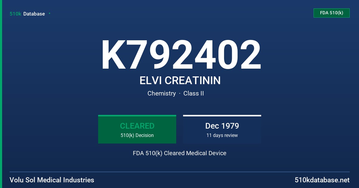 K792402 ELVI CREATININ FDA 510(k) Cleared Medical Device