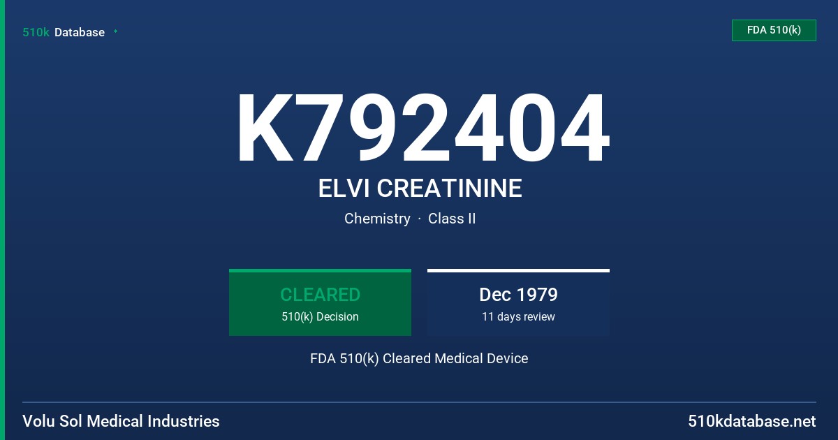 K792404 ELVI CREATININE FDA 510(k) Cleared Medical Device