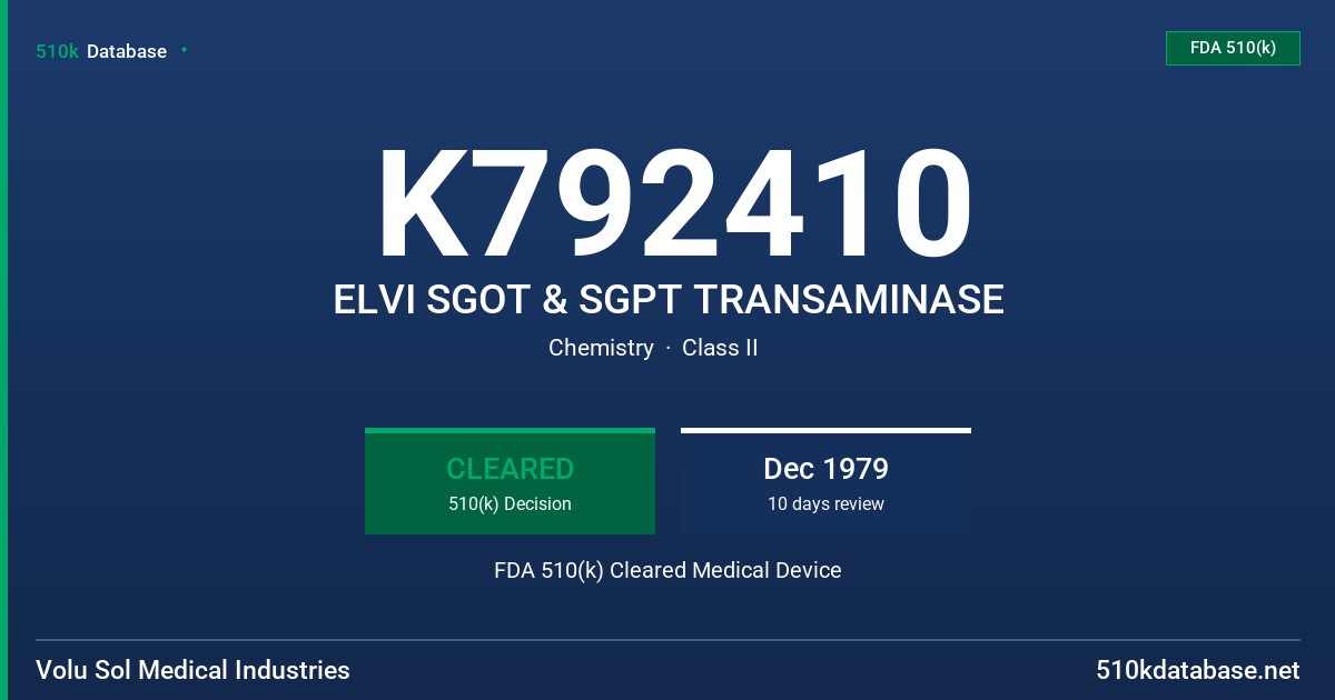 K792410 ELVI SGOT & SGPT TRANSAMINASE FDA 510(k) Cleared Medical Device
