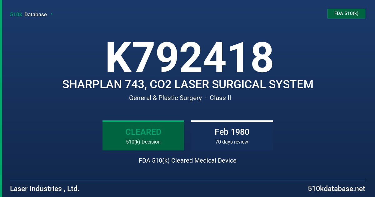 K792418 SHARPLAN 743, CO2 LASER SURGICAL SYSTEM FDA 510(k) Cleared Medical Device