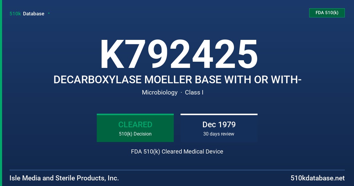 K792425 DECARBOXYLASE MOELLER BASE WITH OR WITH- FDA 510(k) Cleared Medical Device