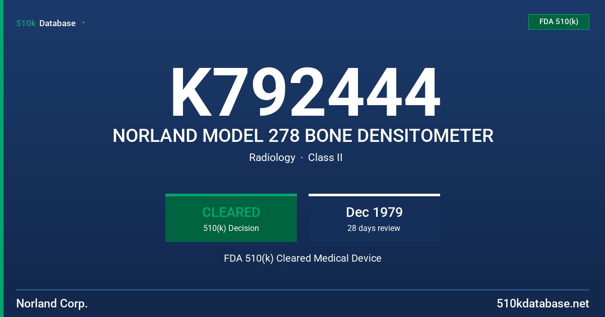K792444 NORLAND MODEL 278 BONE DENSITOMETER FDA 510(k) Cleared Medical Device