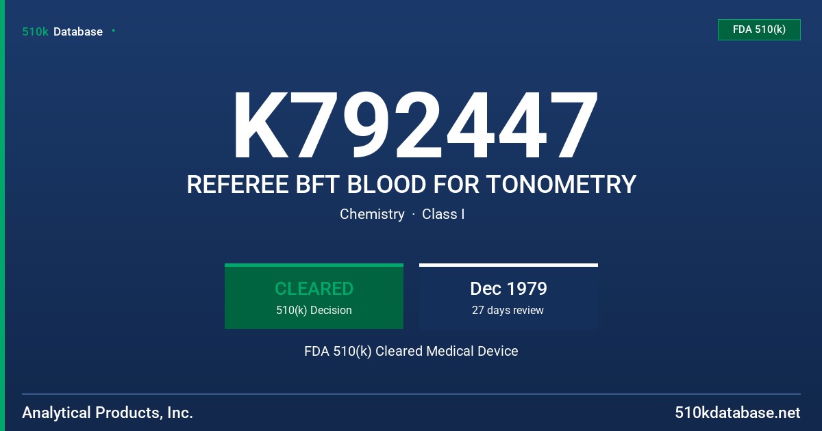 K792447 REFEREE BFT BLOOD FOR TONOMETRY FDA 510(k) Cleared Medical Device