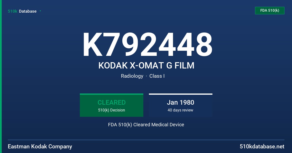 K792448 KODAK X-OMAT G FILM FDA 510(k) Cleared Medical Device
