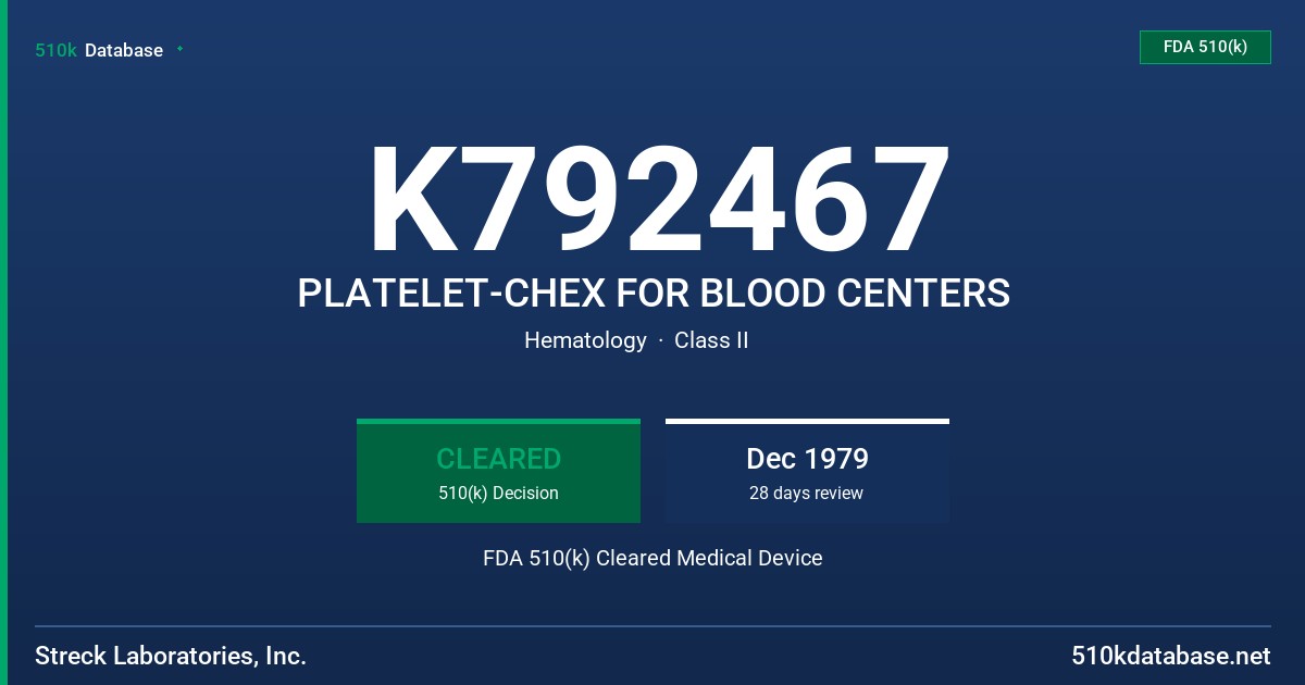 K792467 PLATELET-CHEX FOR BLOOD CENTERS FDA 510(k) Cleared Medical Device