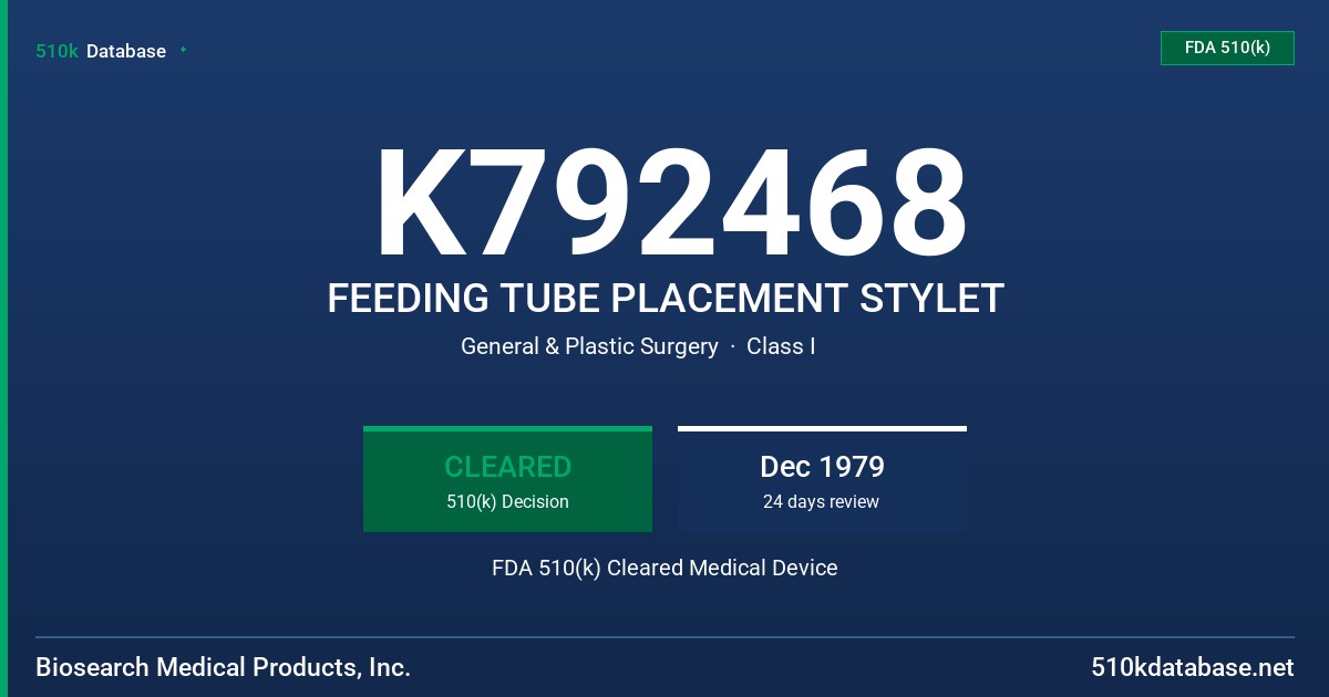 K792468 FEEDING TUBE PLACEMENT STYLET FDA 510(k) Cleared Medical Device