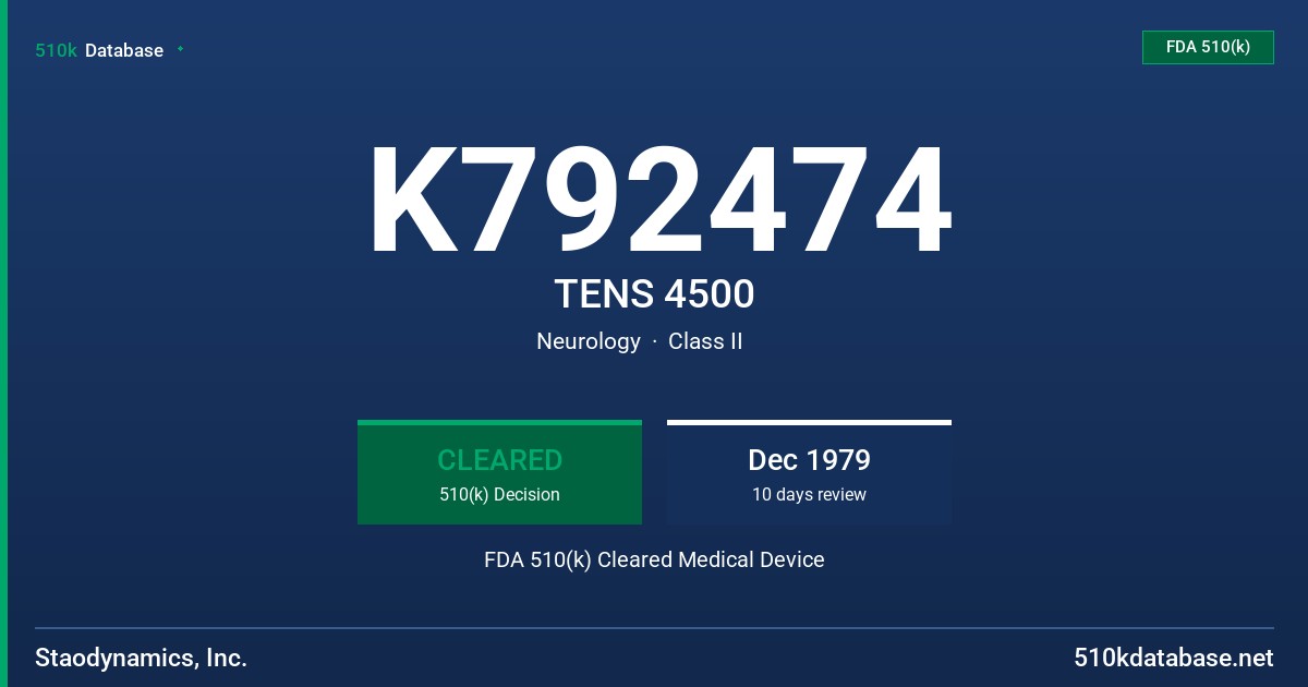 K792474 TENS 4500 FDA 510(k) Cleared Medical Device