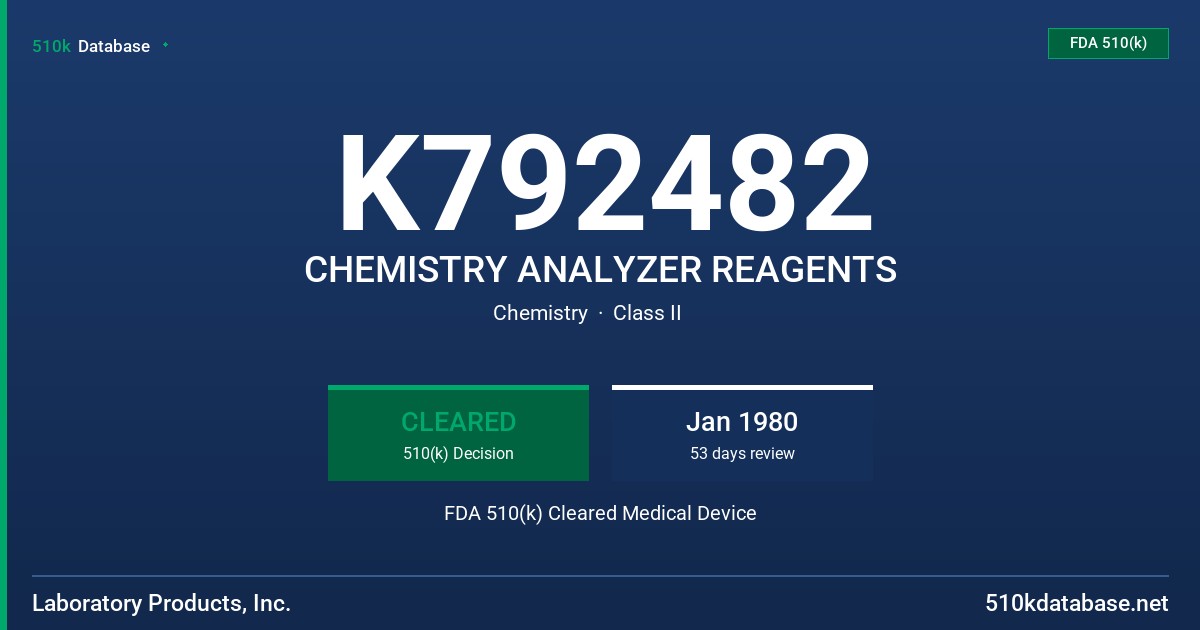 K792482 CHEMISTRY ANALYZER REAGENTS FDA 510(k) Cleared Medical Device