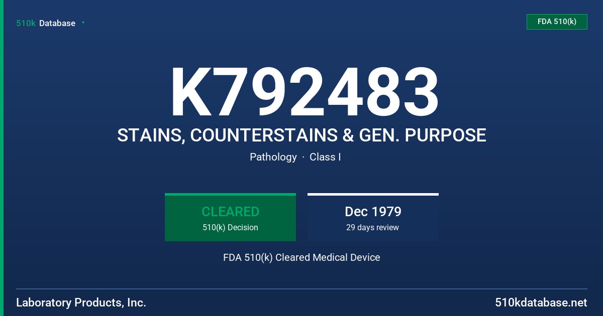 K792483 STAINS, COUNTERSTAINS & GEN. PURPOSE FDA 510(k) Cleared Medical Device
